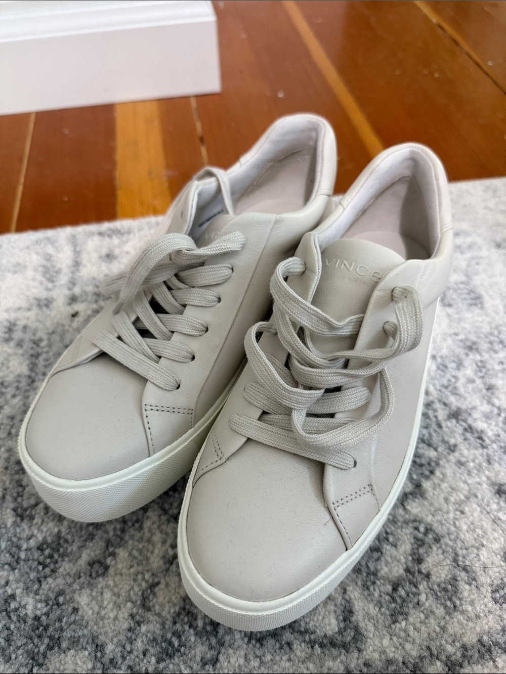 Vince Neutral Leather Low-Top Sneakers in Light Gray